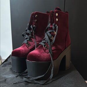 Hot Topic Women's Velvet Platform Boots - Burgundy